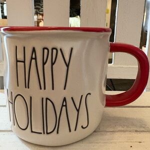 Rae Dunn Red and White Happy Holidays Mug